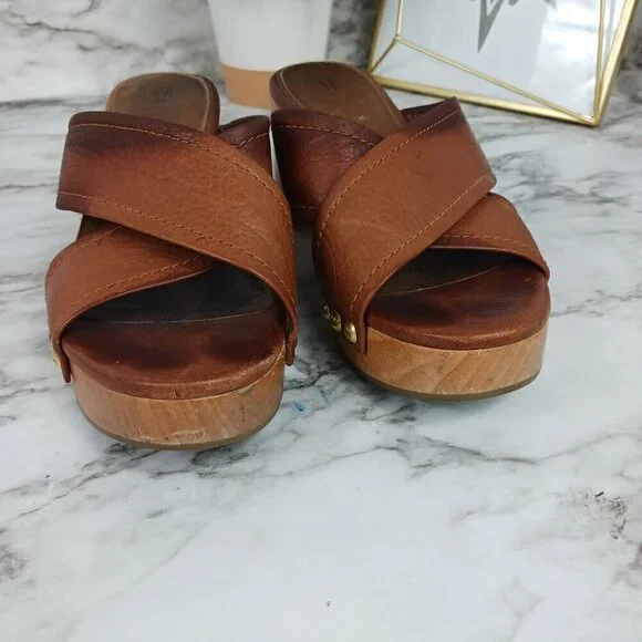 FRYE Womens Fiona Slide Cross Strap Dress Sandals Brown Leather Size 7M - Picture 8 of 14